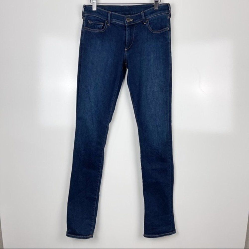 True Religion Cora Mid Rise Straight Leg Jeans Flap Pockets Dark Blue Women's 27